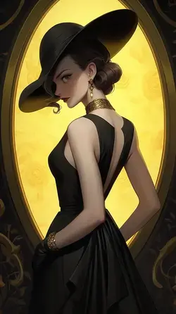 a woman in a black dress and a hat