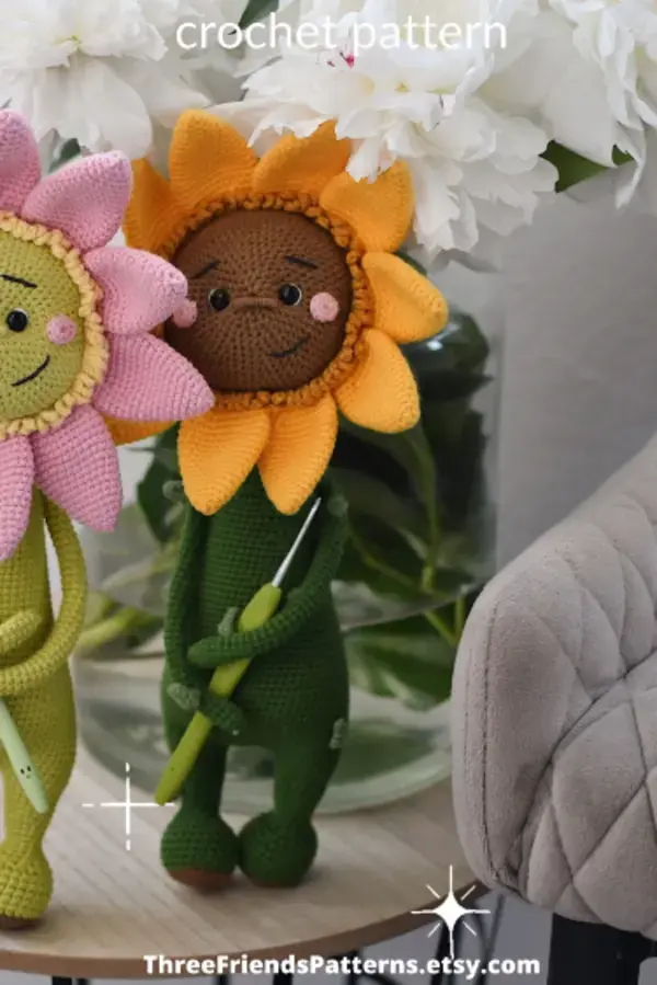 Amigurumi cute smiling sunflower, pdf english crochet pattern