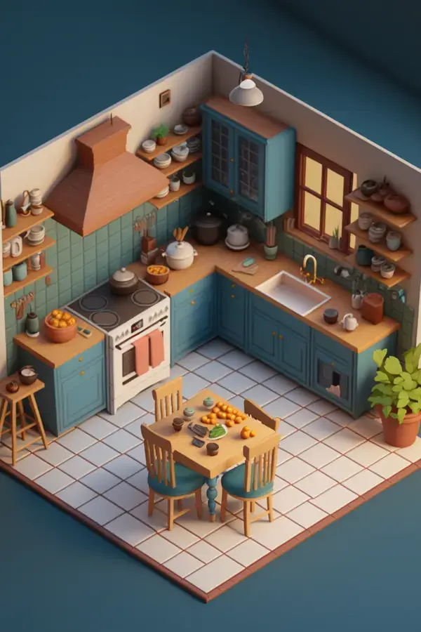 Blender 3D Render Midjourney AI Country Kitchen Cute Game Aesthetics Farm