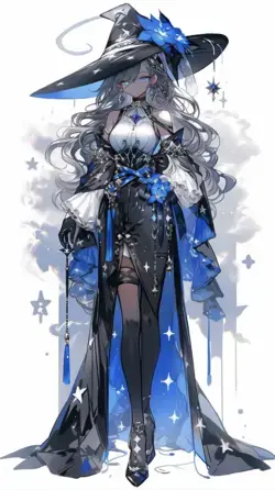 Witch in Black and Blue Dress
