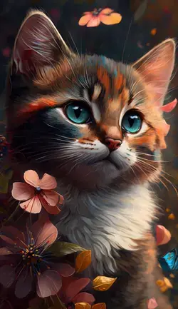 A kitten in a flower meadow