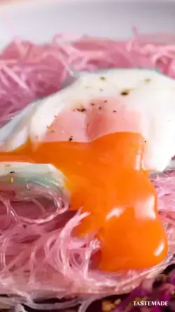 Color Changing Rice Noodle Egg Nests with Sesame Slaw