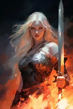 a woman with a sword in her hand