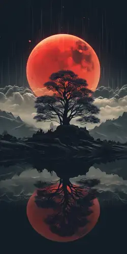 The tree against the red moon / Wallpaper for iPhone