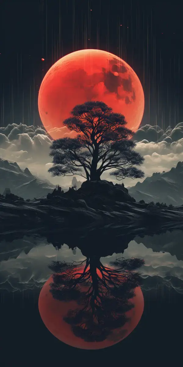 The tree against the red moon / Wallpaper for iPhone