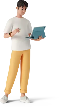 3D young man with tablet Illustration