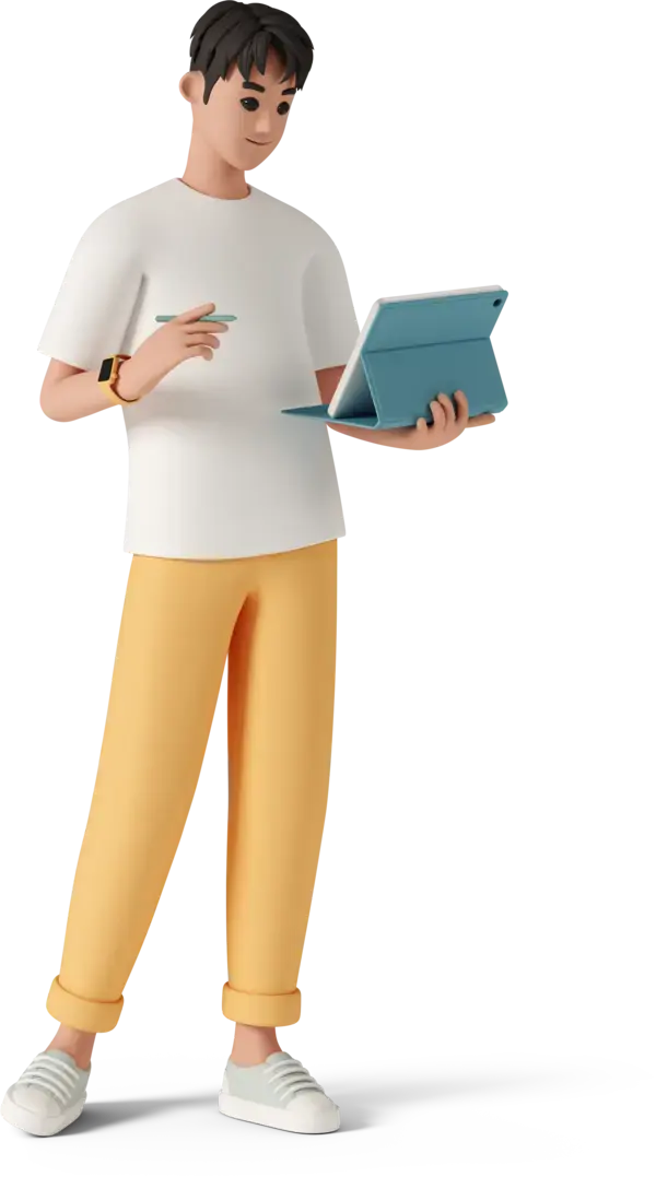 3D young man with tablet Illustration