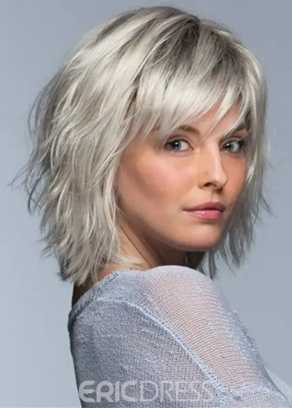 Ericdress Short Layered Hairstyle Women's Blonde Natural Straight Synthetic Hair Capless Wigs With Bangs 12Inch-www.ericdress.com