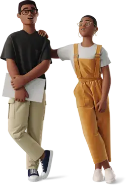3D boy and girl standing and laughing Illustration