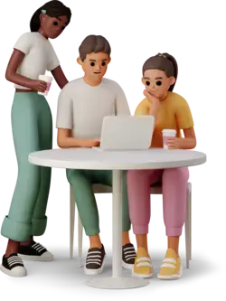 3D young people discussing team project at a laptop Illustration