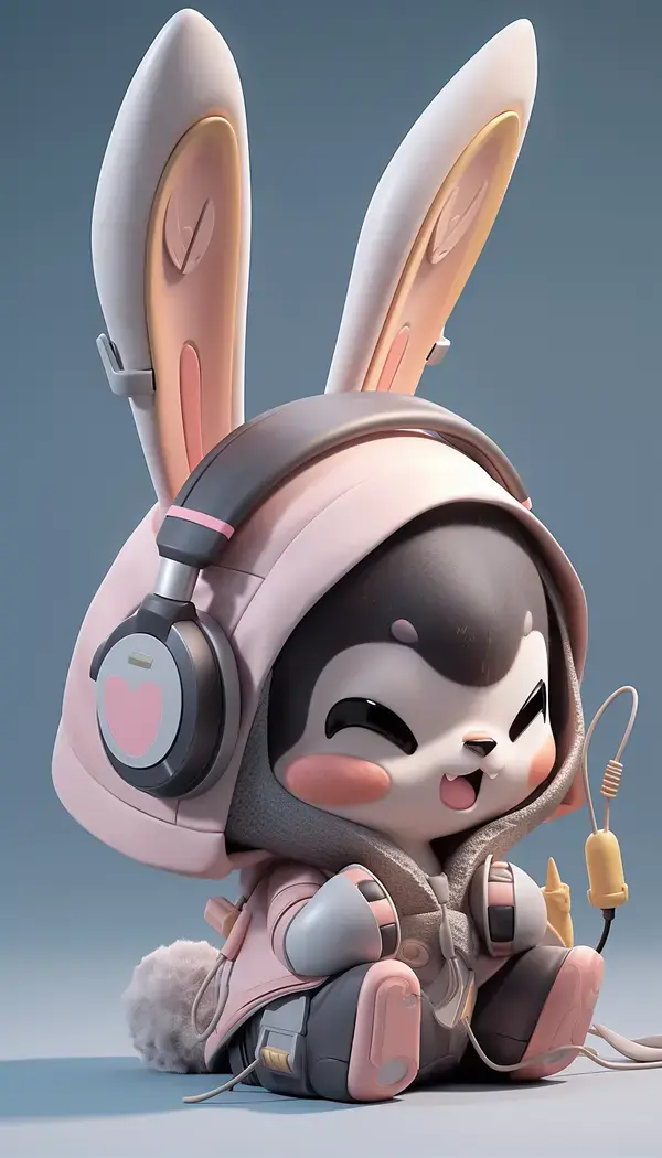 Cute Chibi Bunny with Headsets: A Playful and Adorable Illustration