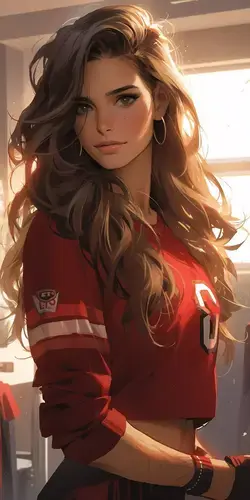 An attractive girl wearing a red sports t-shirt | Ai Art generated by Midjourney