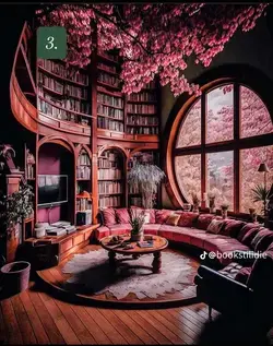 Pink Library with Circular Window