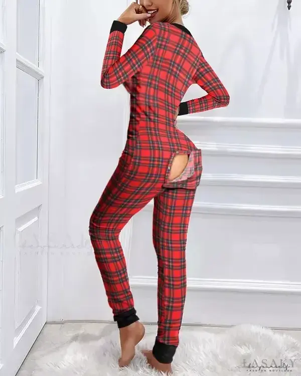 Lasaky - Adult Plaid Functional Button Flap Pajamas