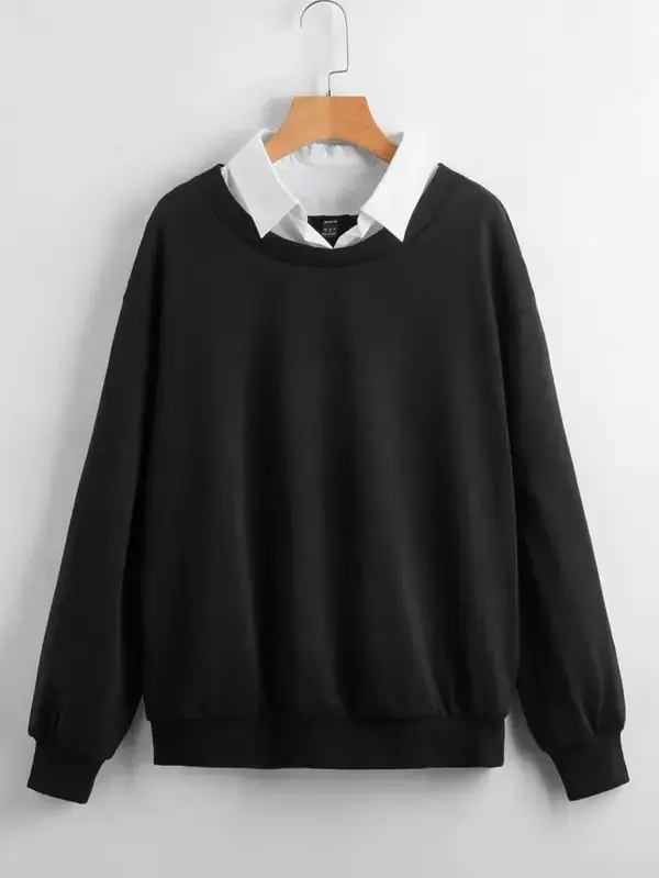 Is That The New Drop Shoulder Contrast Collar Pullover ??| ROMWE USA