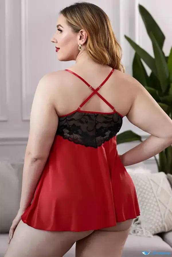 OrcaJump - Red Lace Plus Size Sheer Babydoll