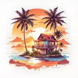 Modern t-shirt design of building in beach near ocean